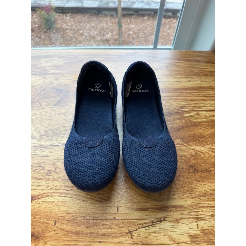 Merinos Women's Navy Blue Knit Merino Wool Ballet Flats Shoes Size 7 US 37 EU